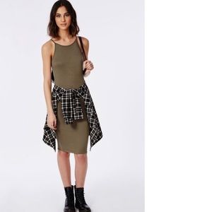 Missguided high neck khaki midi dress.